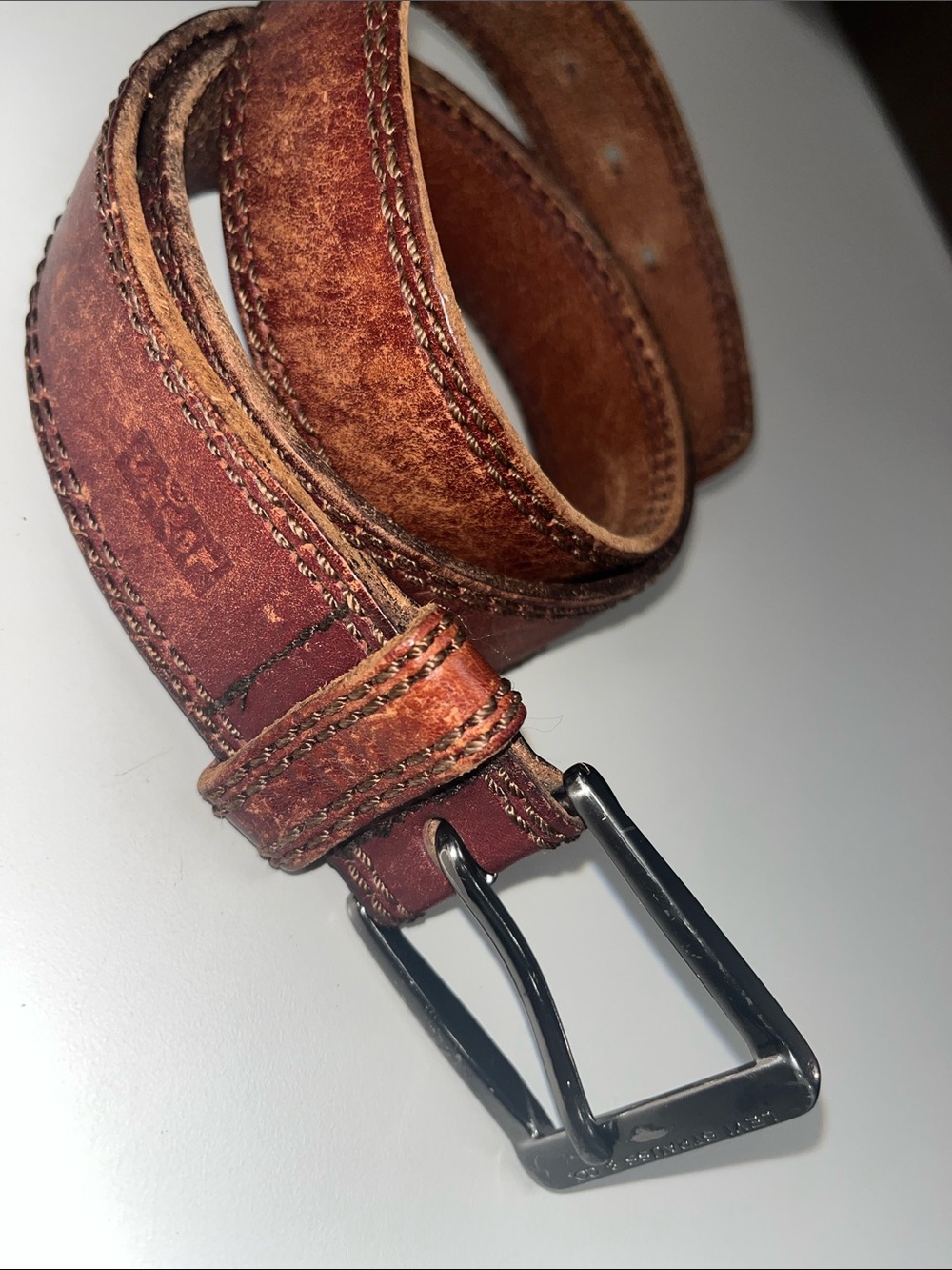 Levi's Distressed Brown Leather Belt with Dark Metal Buckle